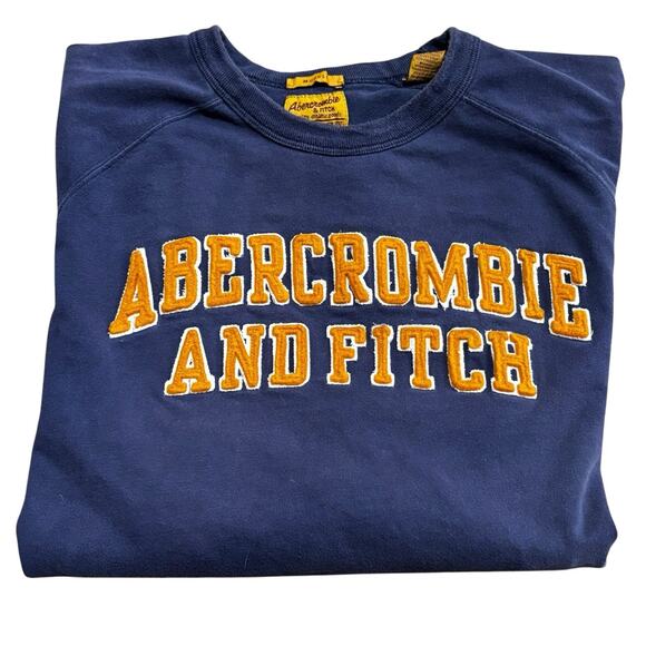 Abercrombie & Fitch Blue Crew Shirt Men's XL Muscle Fit Y2K Yellow 3D Embroidery - Picture 4 of 6